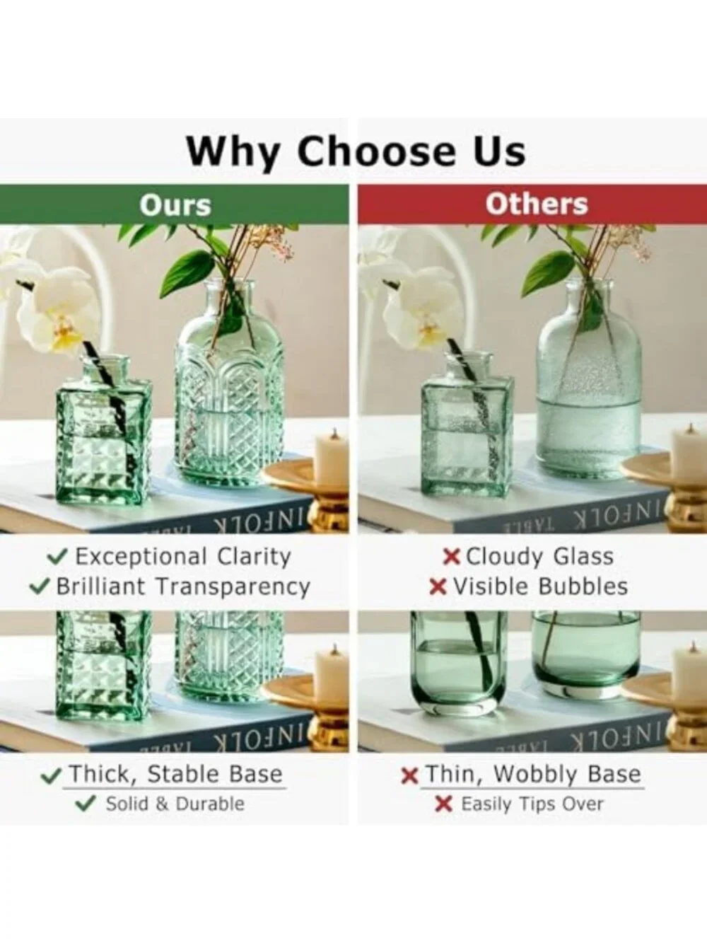16pcs Green Glass Bud Vases Set for Centerpieces, Small Flower Decor, Home